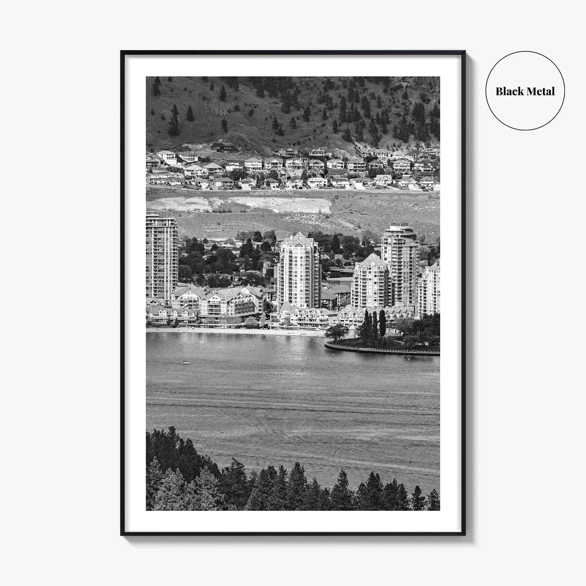 Kelowna Skyline Black and White Fine Art Photo Print, Okanagan Lake, British Columbia Poster