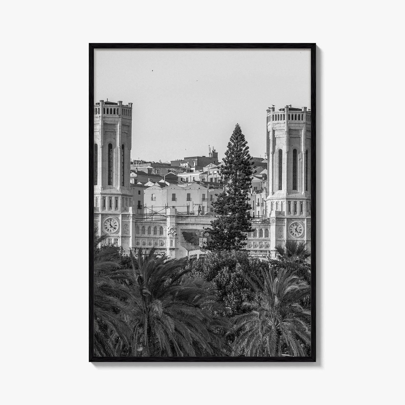 Cagliari Skyline Black and White Fine Art Photo Print, Sardinia Civic Palace Italy Poster