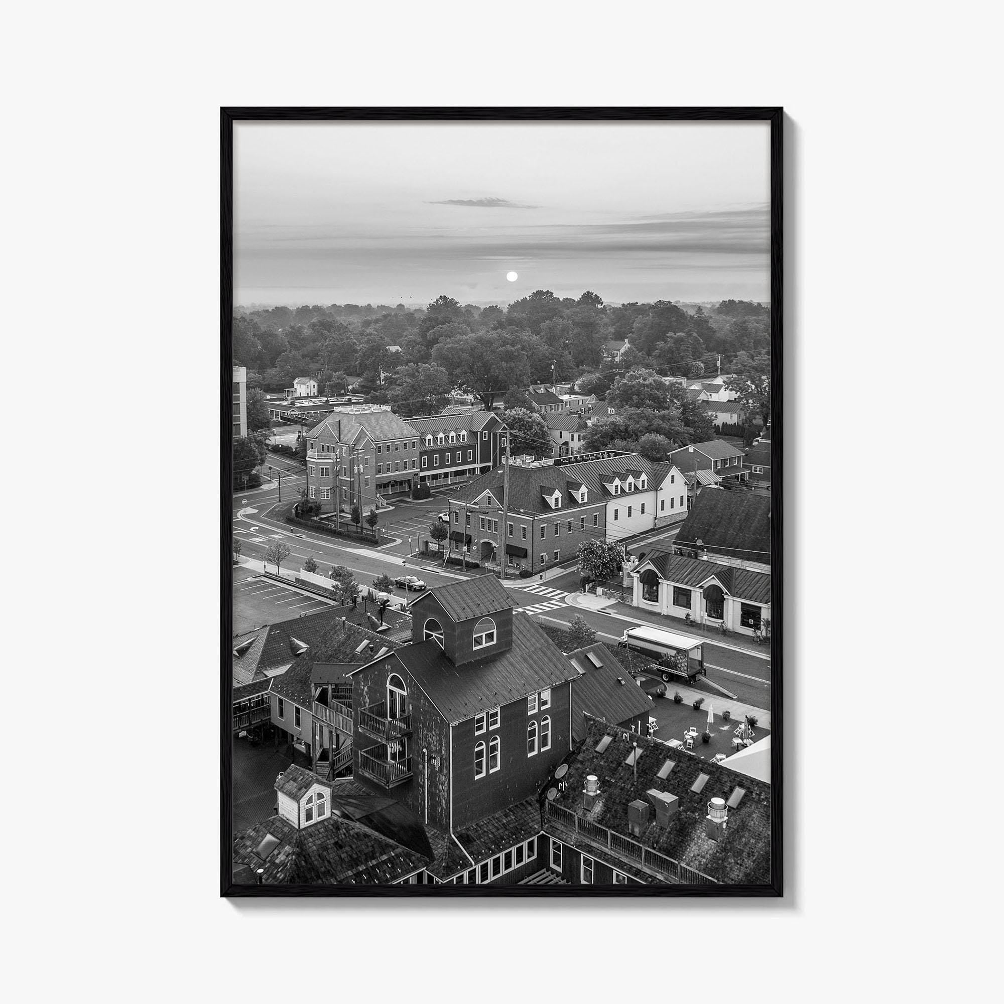 Leesburg Black and White Fine Art Photo Print, Market Station Aerial, Loudoun County Virginia