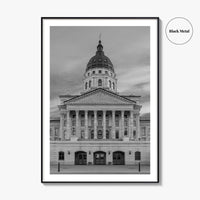 Kansas Black White Fine Art Photo Print, Topeka KS State Capitol Building, USA Poster