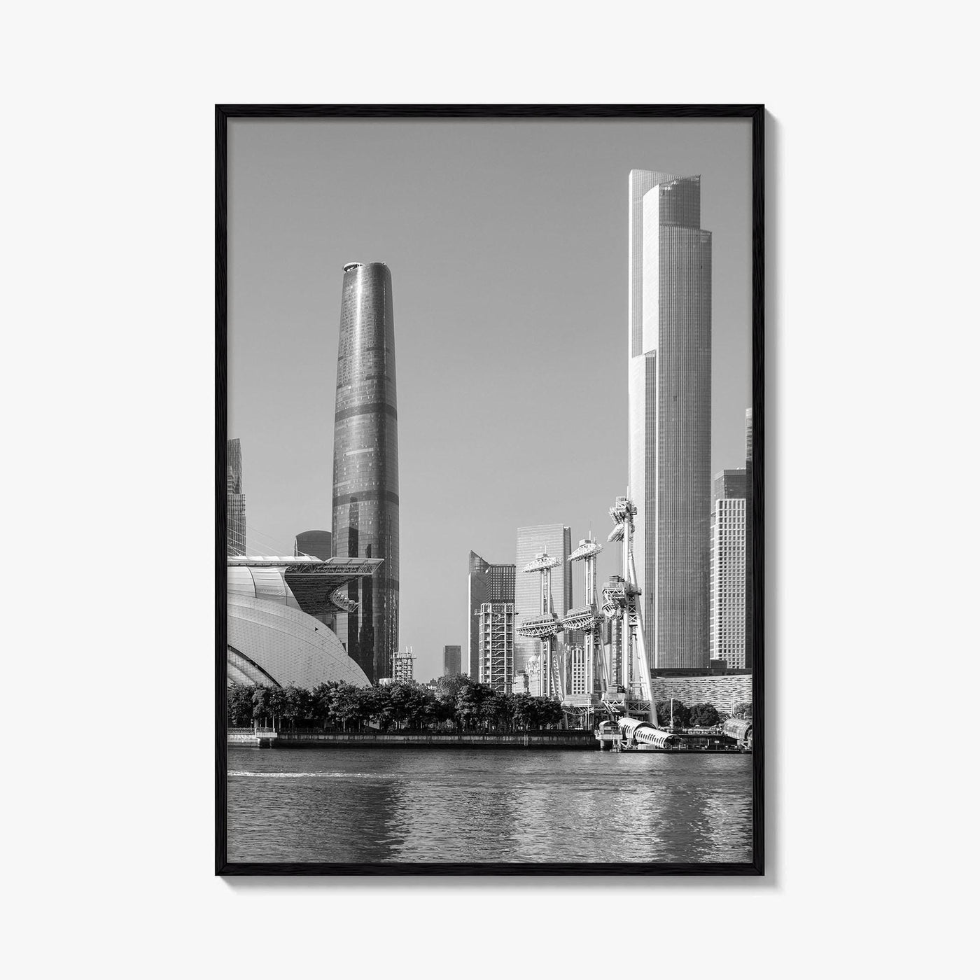 Guangzhou Skyline Black and White Fine Art Photo Print, Pearl River, Guangdong China Poster