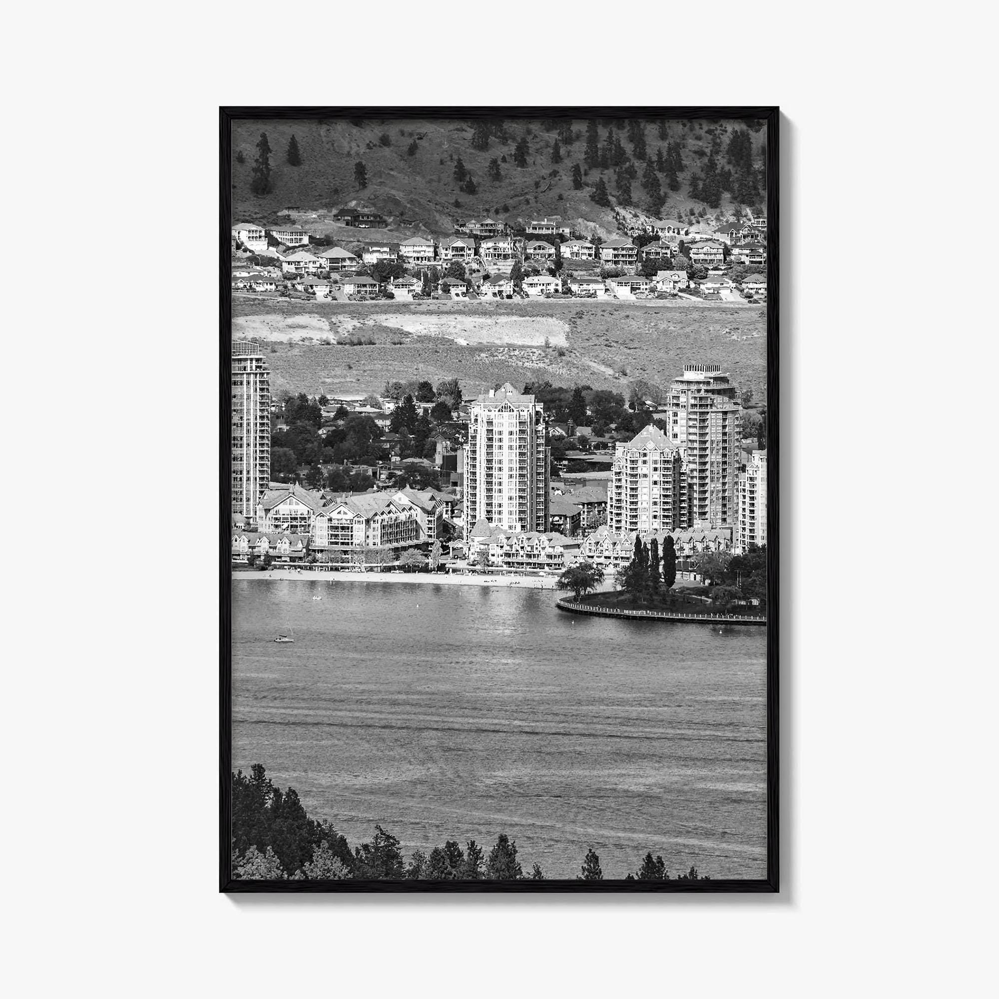 Kelowna Skyline Black and White Fine Art Photo Print, Okanagan Lake, British Columbia Poster