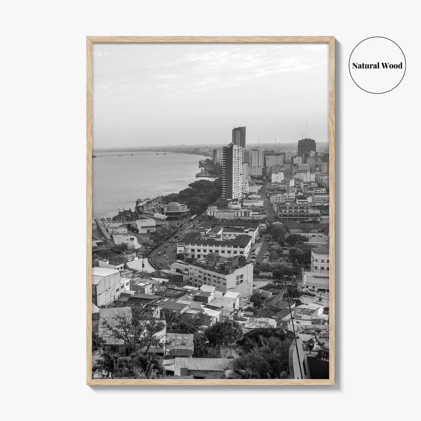 Guayaquil Skyline Black and White Fine Art Photo Print, Guayas River, Ecuador Wall Poster