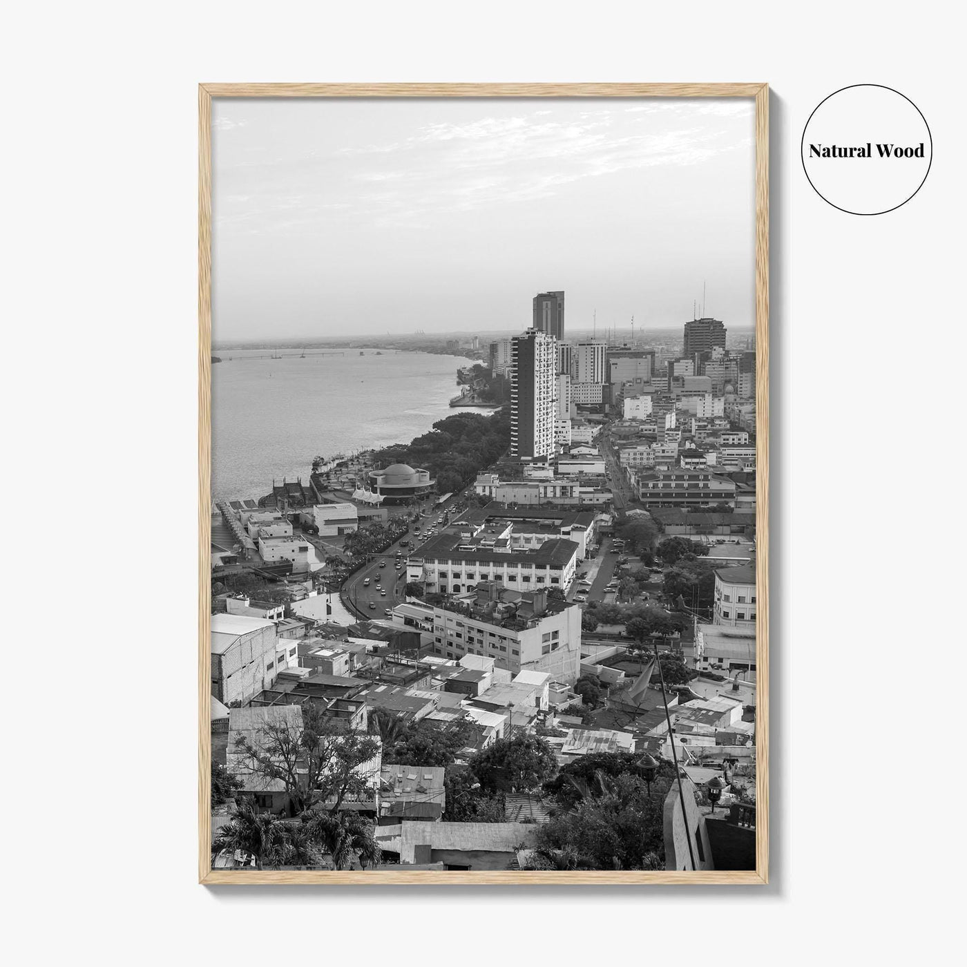 Guayaquil Skyline Black and White Fine Art Photo Print, Guayas River, Ecuador Wall Poster
