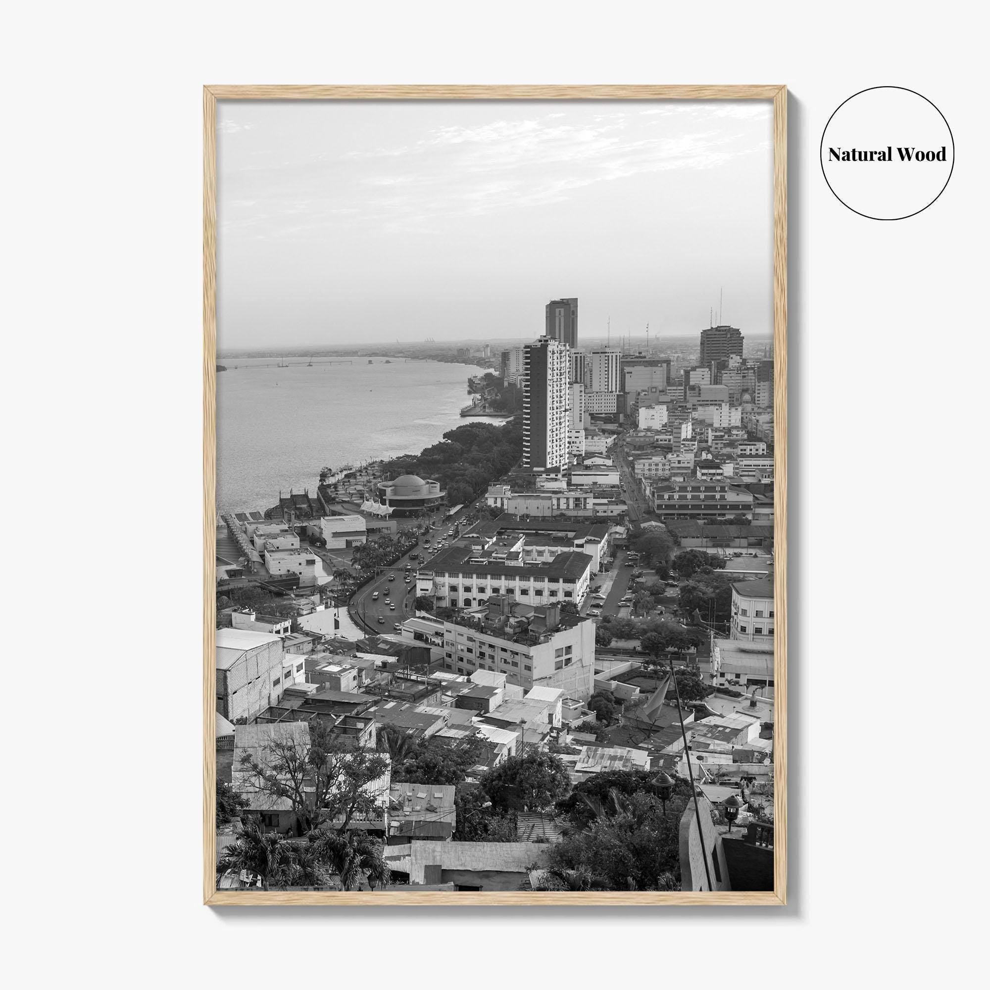 Guayaquil Skyline Black and White Fine Art Photo Print, Guayas River, Ecuador Wall Poster
