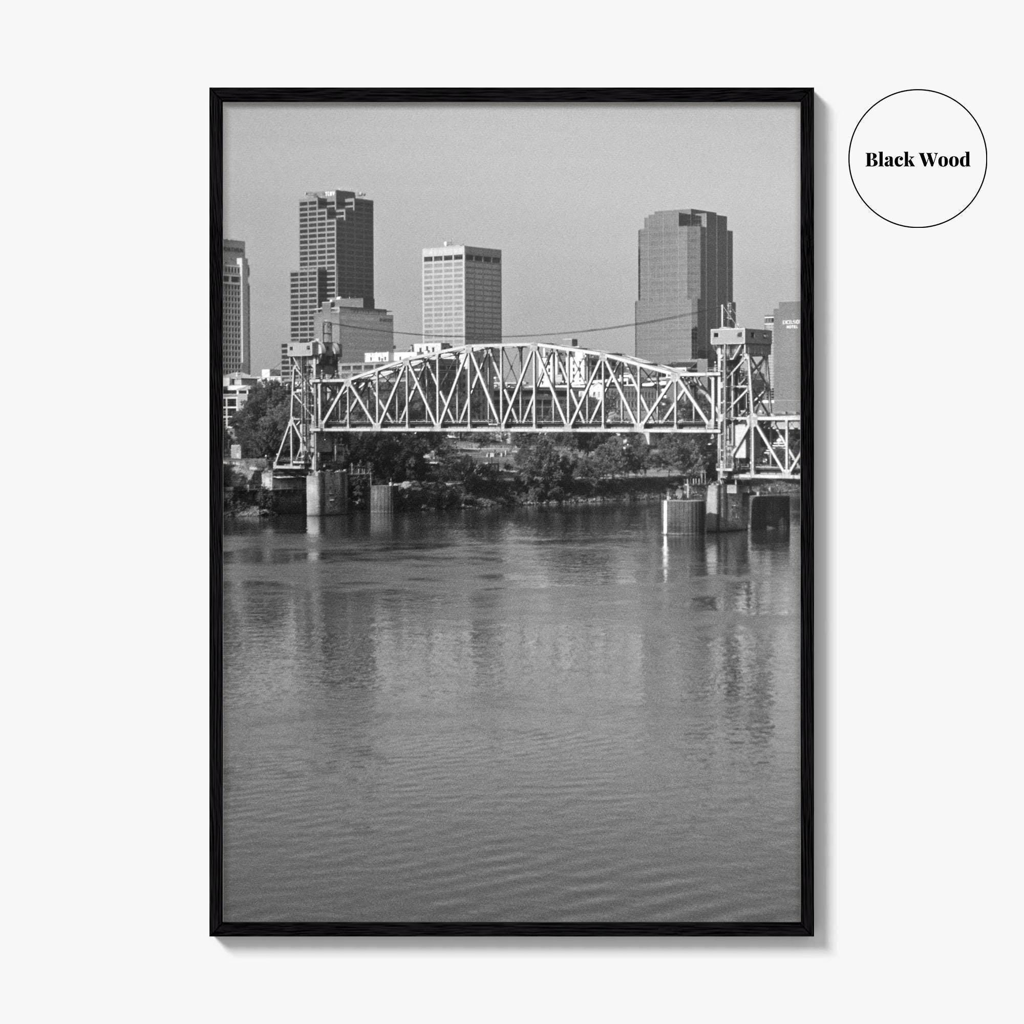 Little Rock Black and White Fine Art Photo Print, Arkansas River Bridge, AR, USA