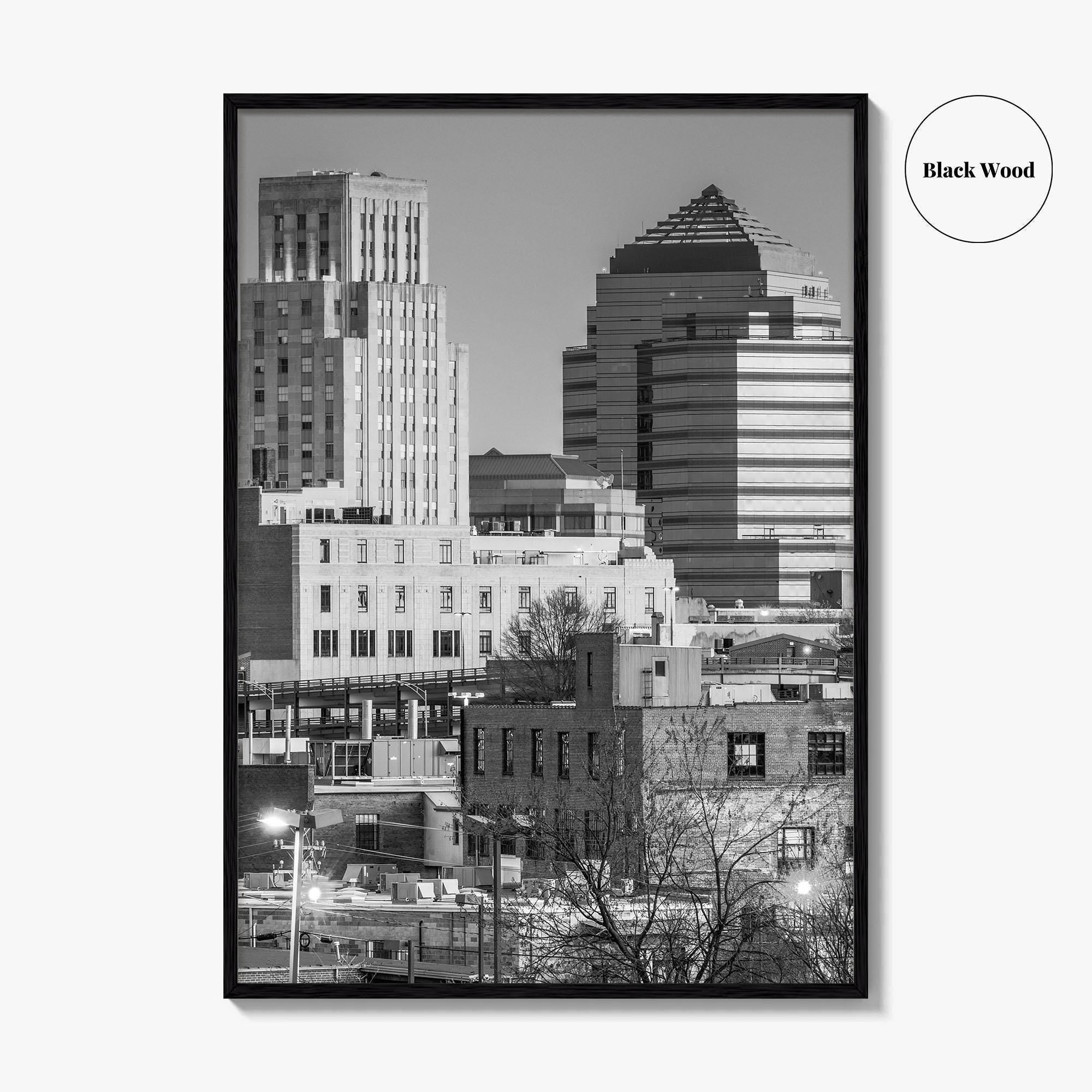 Durham North Carolina Skyline Black and White Fine Art Photo Print, Downtown Poster, USA
