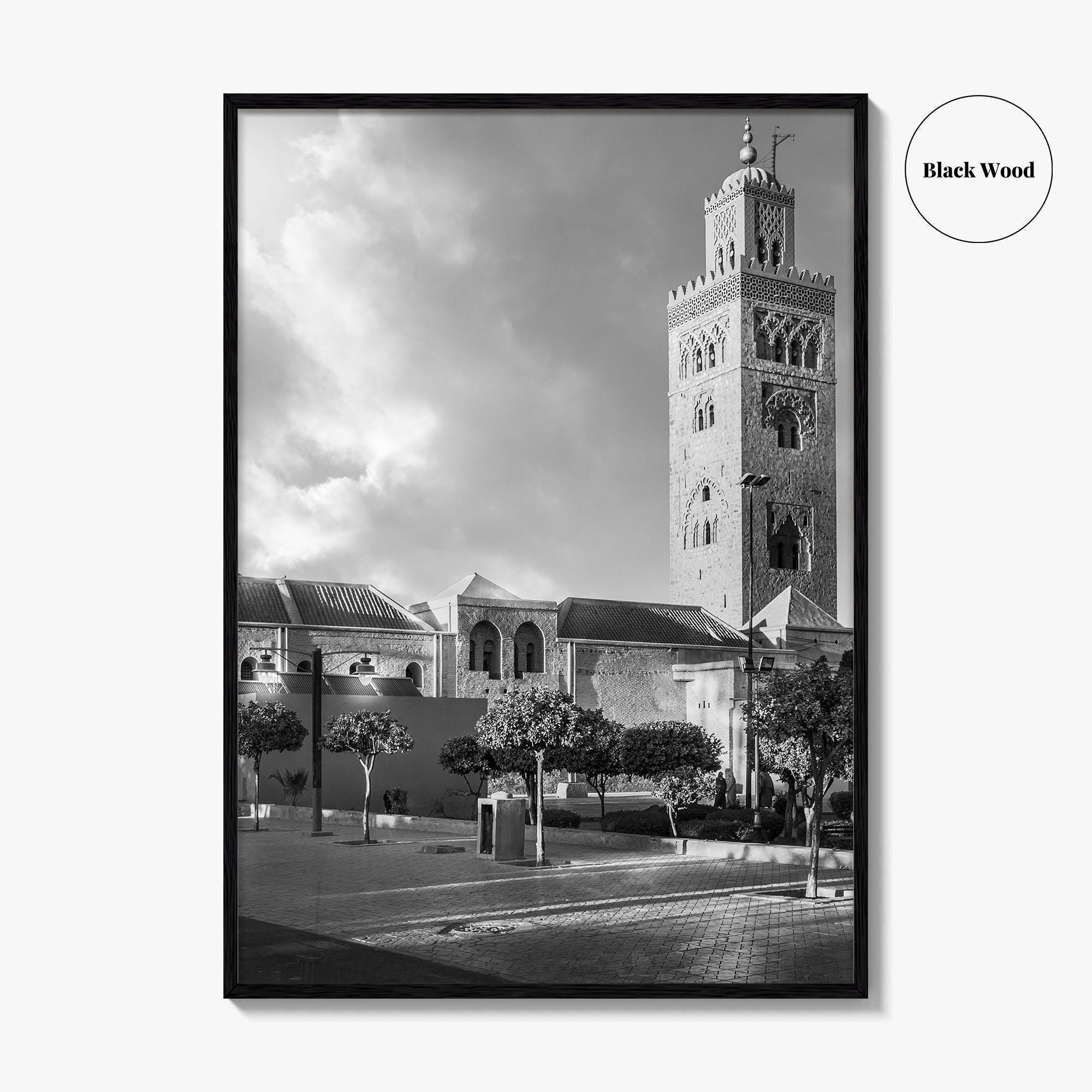 Marrakesh Black and White Fine Art Photo Print, Koutoubia Mosque Minaret, Marrakech Morocco Poster