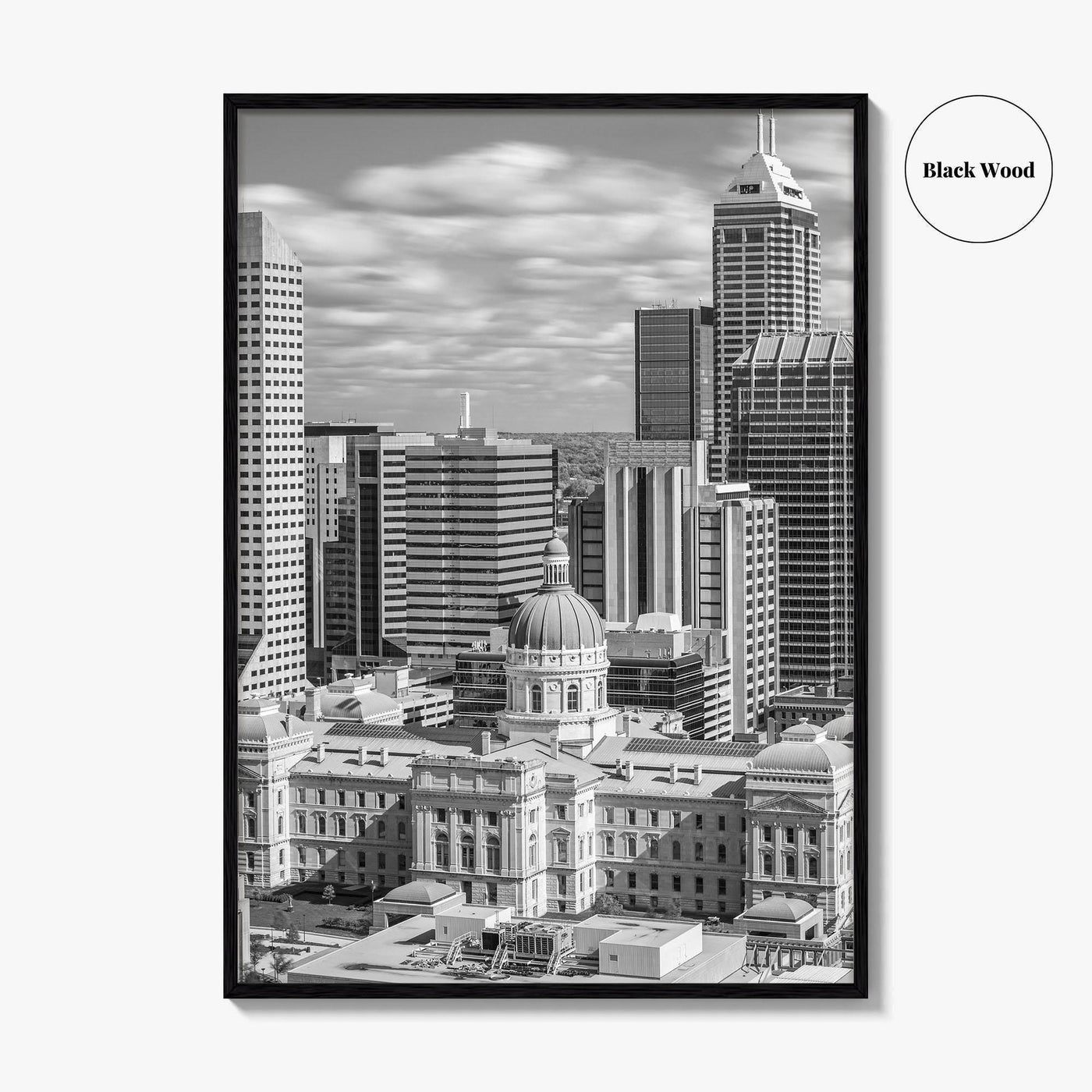 Indianapolis Skyline Black and White Fine Art Photo Print, Indiana State House Poster