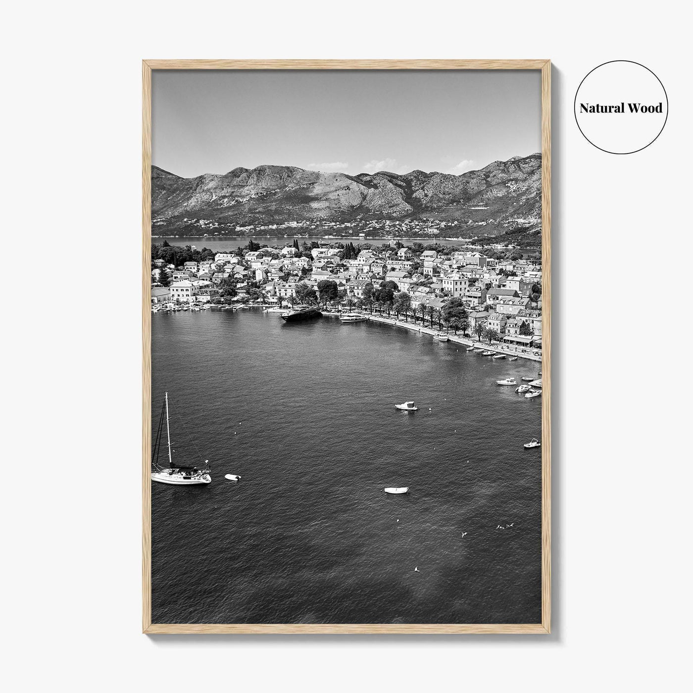 Cavtat Black and White Fine Art Photo Print, Old Town, Dubrovnik, Croatia Wall Poster
