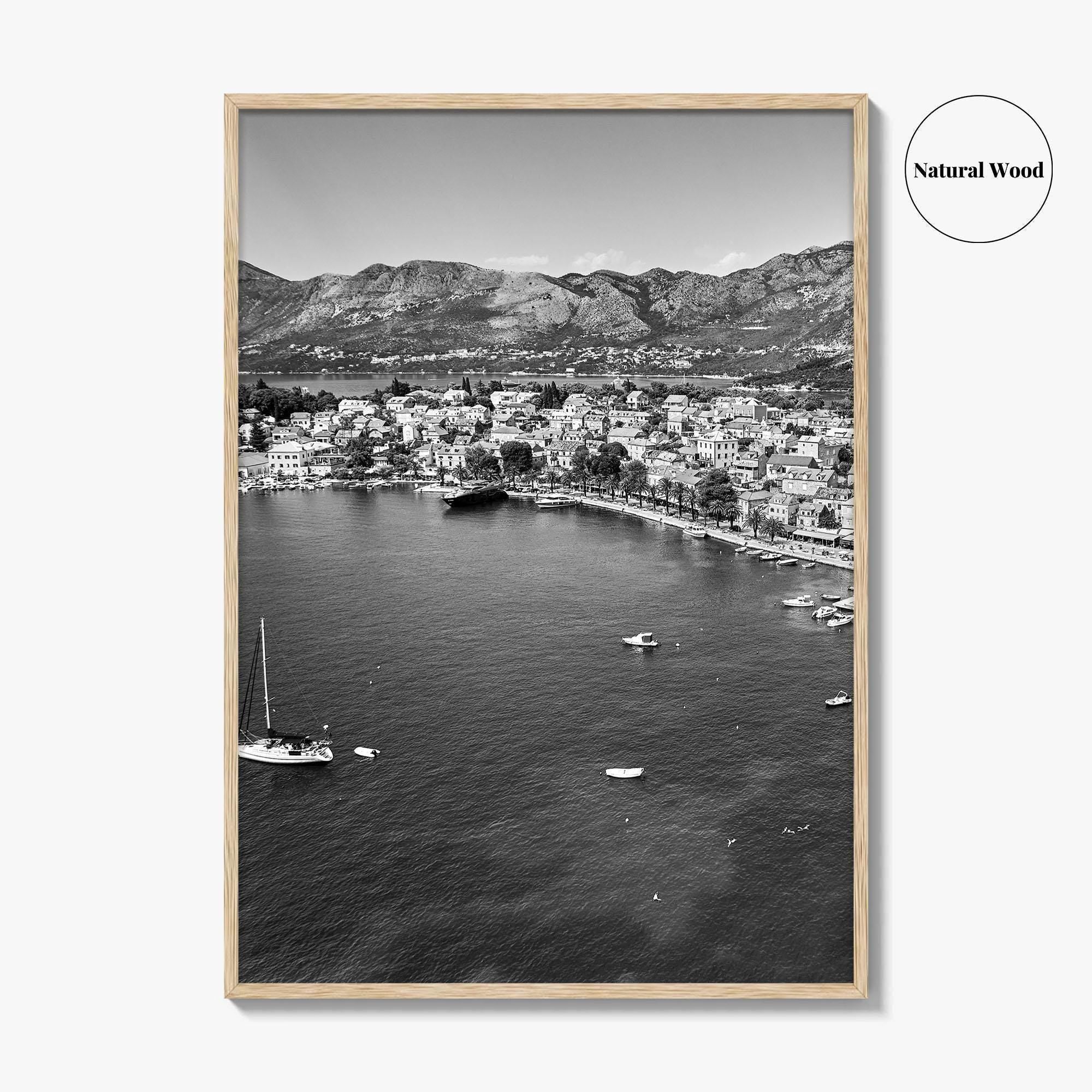 Cavtat Black and White Fine Art Photo Print, Old Town, Dubrovnik, Croatia Wall Poster