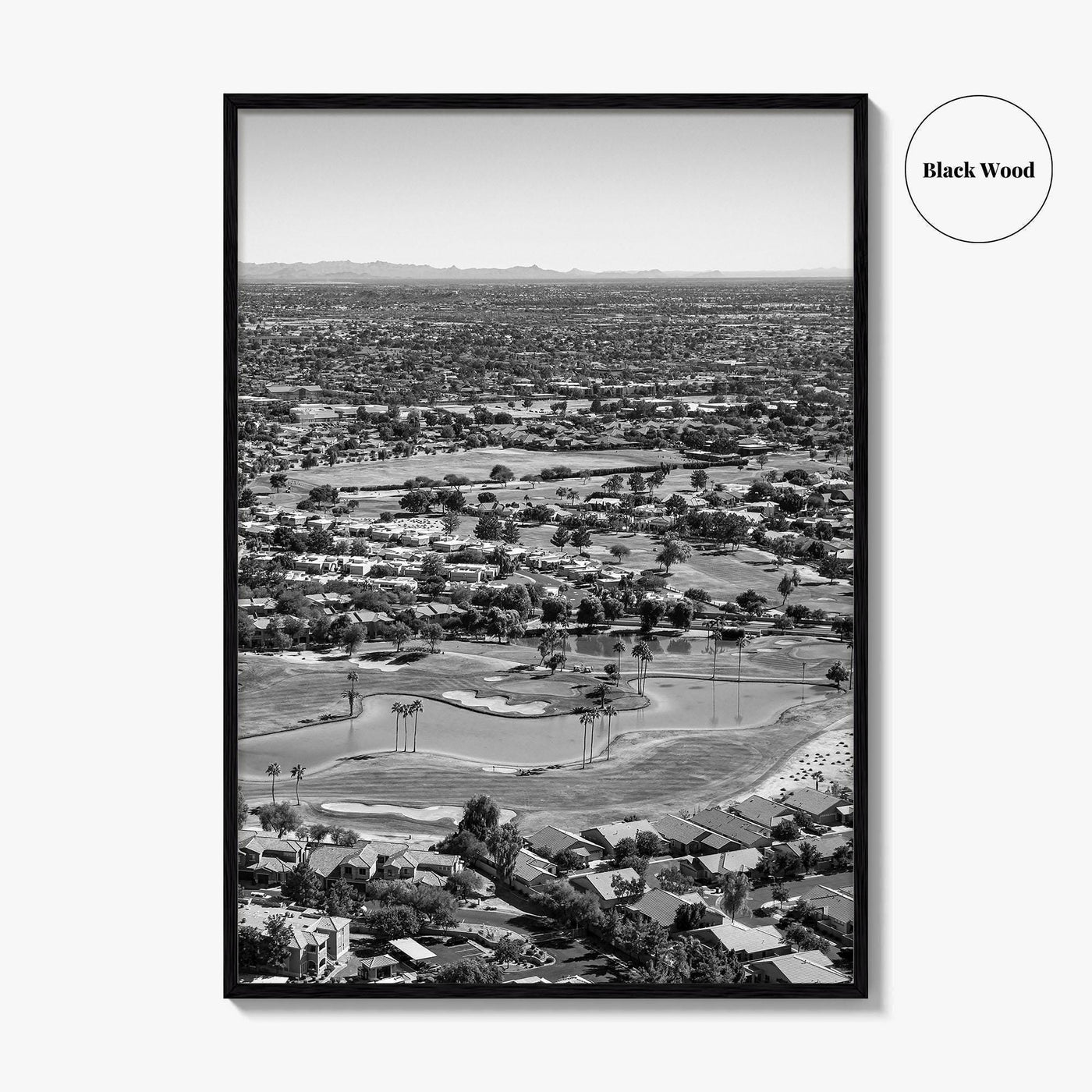 Mesa Black and White Fine Art Photo Print, Arizona USA, Aerial Golf Course, Phoenix