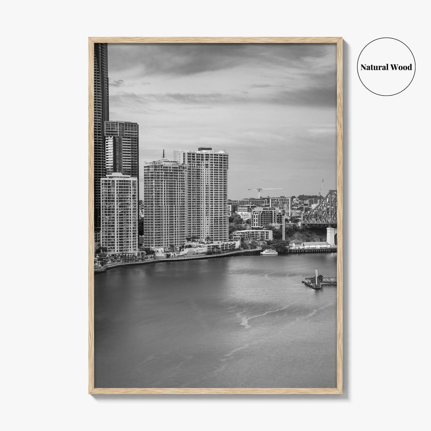 Brisbane Skyline Black and White Fine Art Photo Print, Wall Poster, Queensland Australia