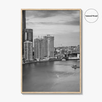 Brisbane Skyline Black and White Fine Art Photo Print, Wall Poster, Queensland Australia