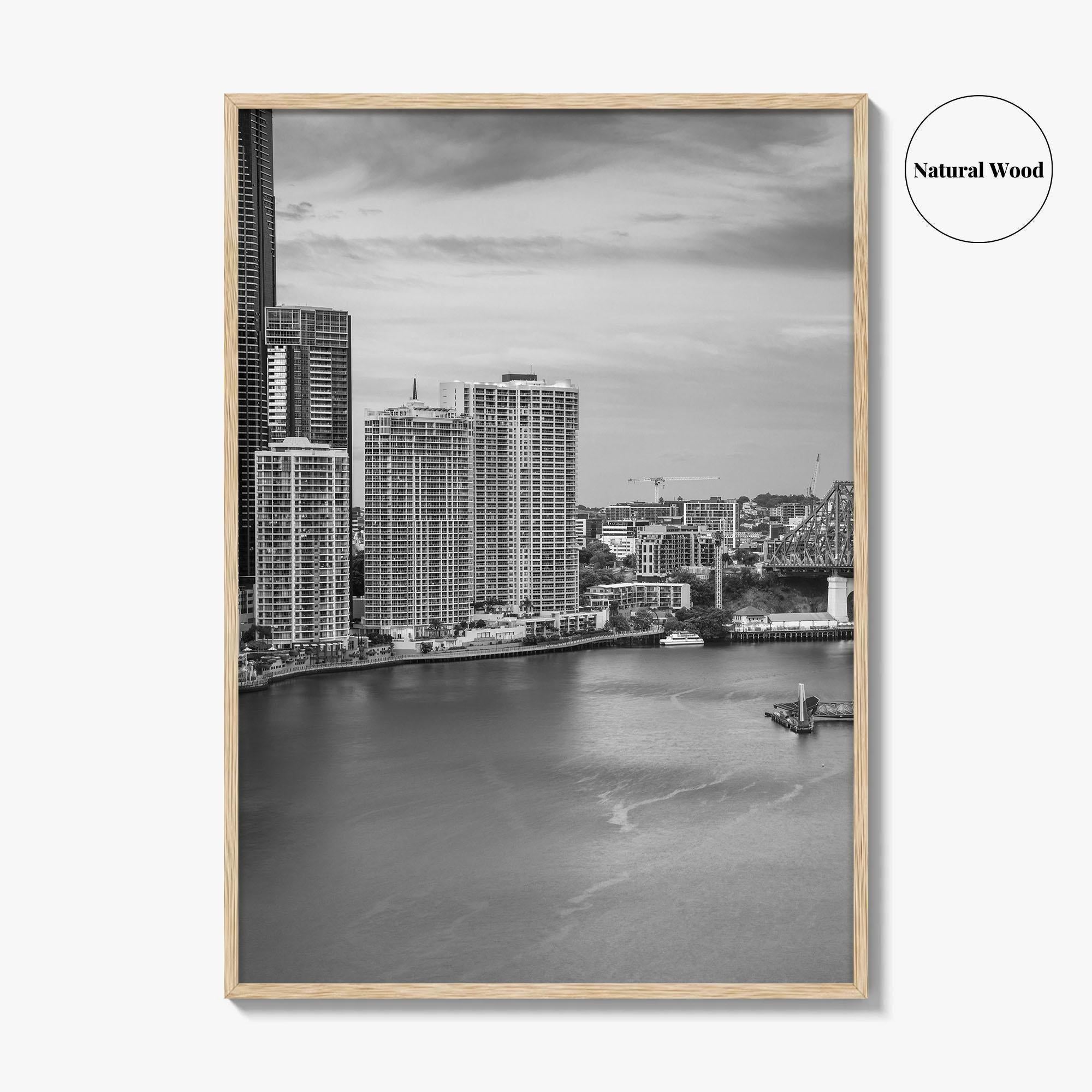 Brisbane Skyline Black and White Fine Art Photo Print, Wall Poster, Queensland Australia