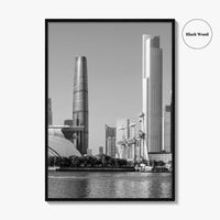 Guangzhou Skyline Black and White Fine Art Photo Print, Pearl River, Guangdong China Poster