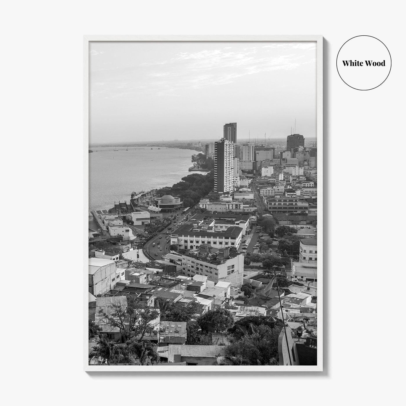 Guayaquil Skyline Black and White Fine Art Photo Print, Guayas River, Ecuador Wall Poster