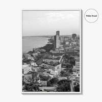 Guayaquil Skyline Black and White Fine Art Photo Print, Guayas River, Ecuador Wall Poster