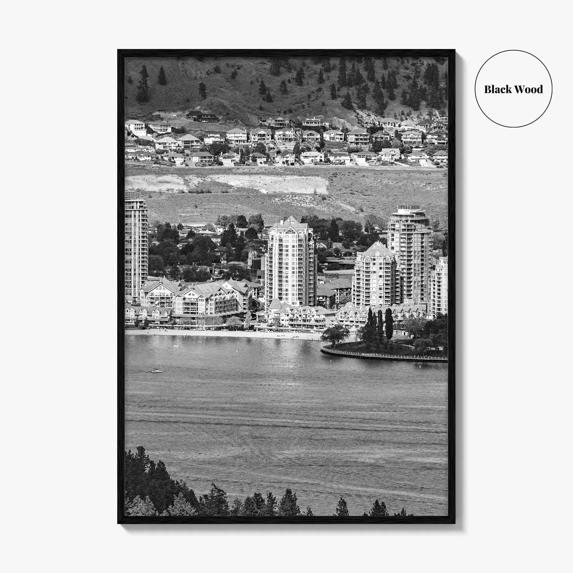 Kelowna Skyline Black and White Fine Art Photo Print, Okanagan Lake, British Columbia Poster