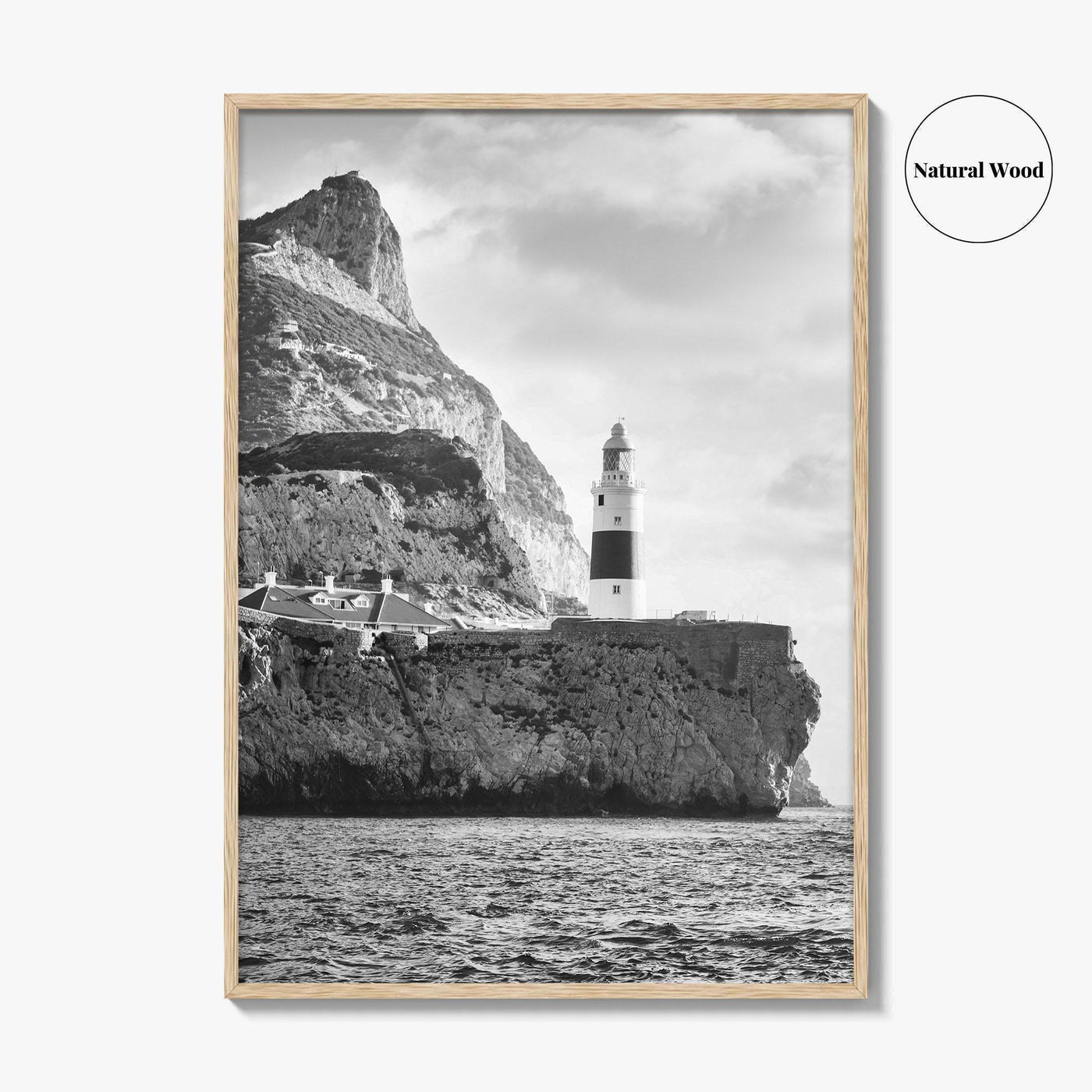 Gibraltar Black and White Fine Art Photo Print, Europa Point Lighthouse, Mediterranean Coast, Poster