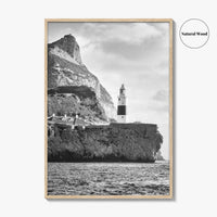 Gibraltar Black and White Fine Art Photo Print, Europa Point Lighthouse, Mediterranean Coast, Poster