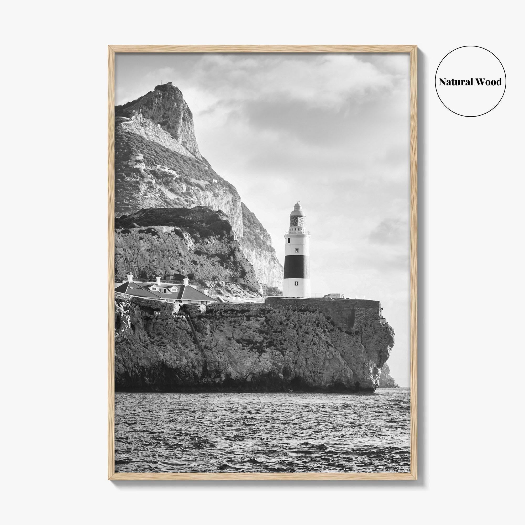 Gibraltar Black and White Fine Art Photo Print, Europa Point Lighthouse, Mediterranean Coast, Poster