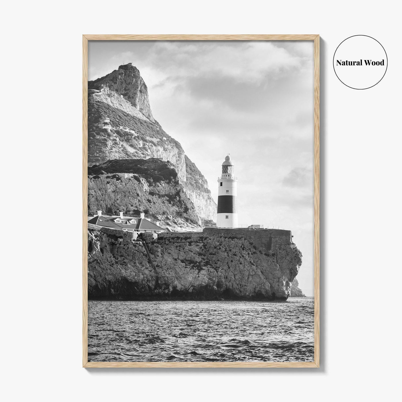 Gibraltar Black and White Fine Art Photo Print, Europa Point Lighthouse, Mediterranean Coast, Poster