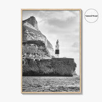 Gibraltar Black and White Fine Art Photo Print, Europa Point Lighthouse, Mediterranean Coast, Poster
