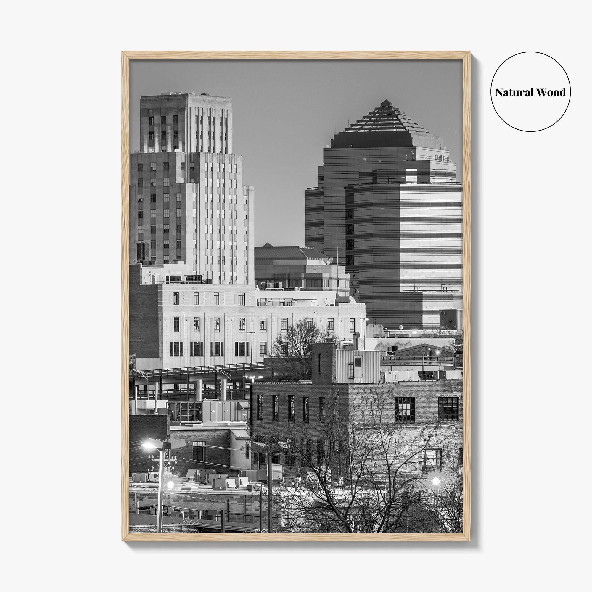 Durham North Carolina Skyline Black and White Fine Art Photo Print, Downtown Poster, USA