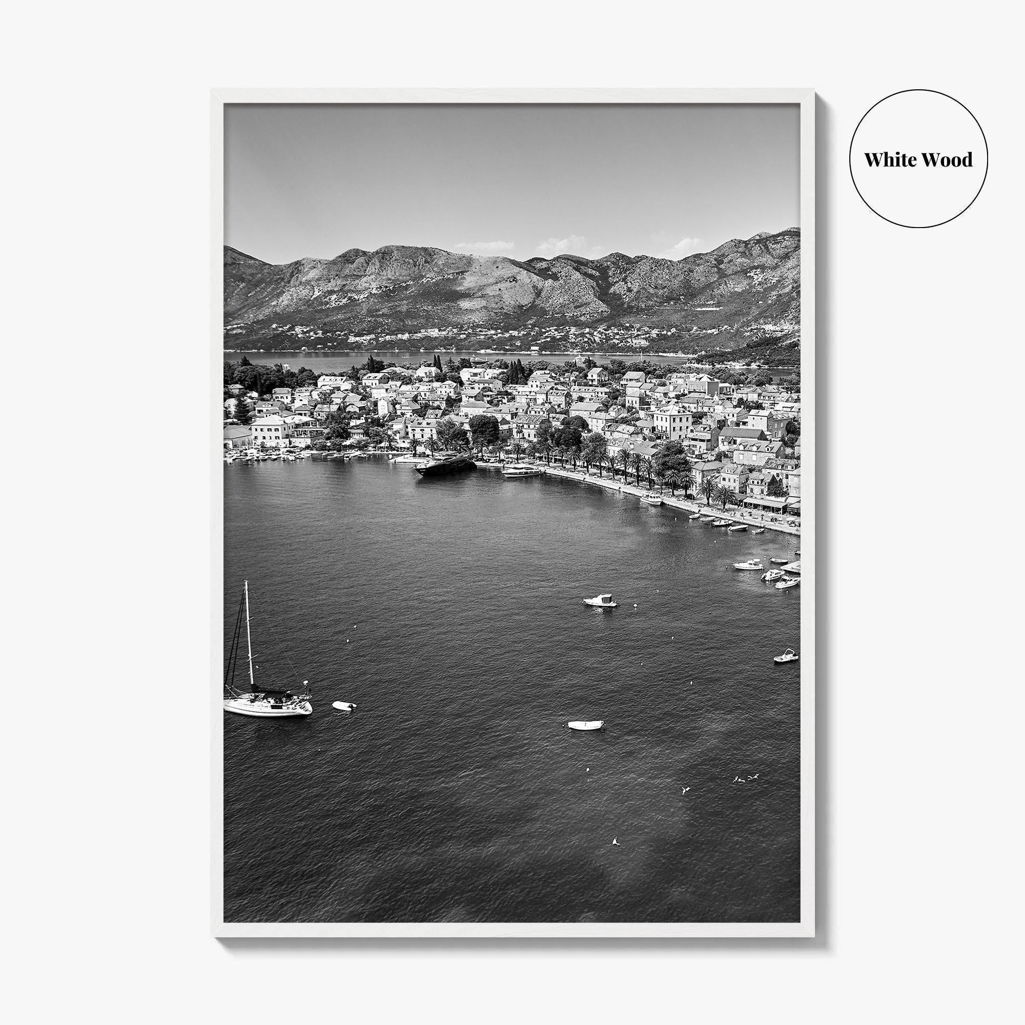 Cavtat Black and White Fine Art Photo Print, Old Town, Dubrovnik, Croatia Wall Poster