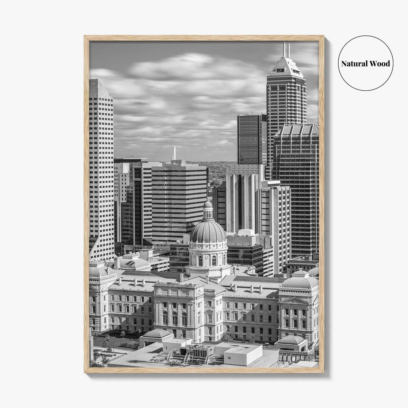 Indianapolis Skyline Black and White Fine Art Photo Print, Indiana State House Poster