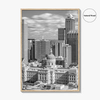 Indianapolis Skyline Black and White Fine Art Photo Print, Indiana State House Poster