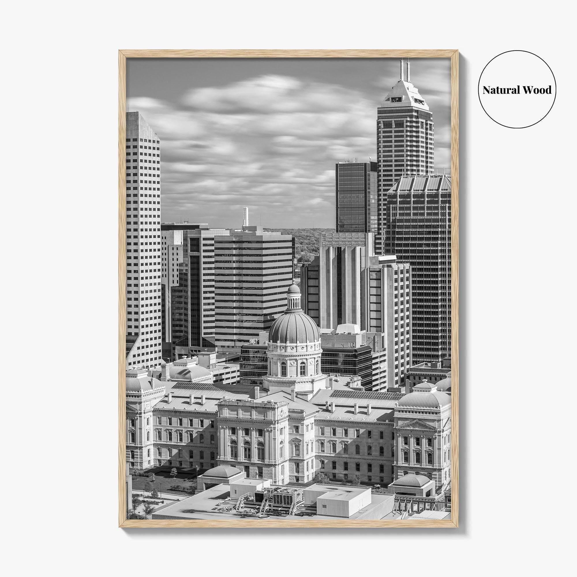 Indianapolis Skyline Black and White Fine Art Photo Print, Indiana State House Poster