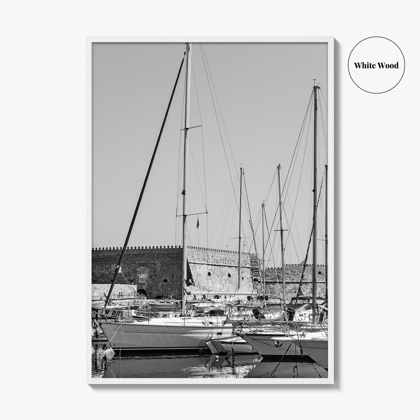 Heraklion Black and White Fine Art Photo Print, Crete Harbor Venetian Fortress Poster