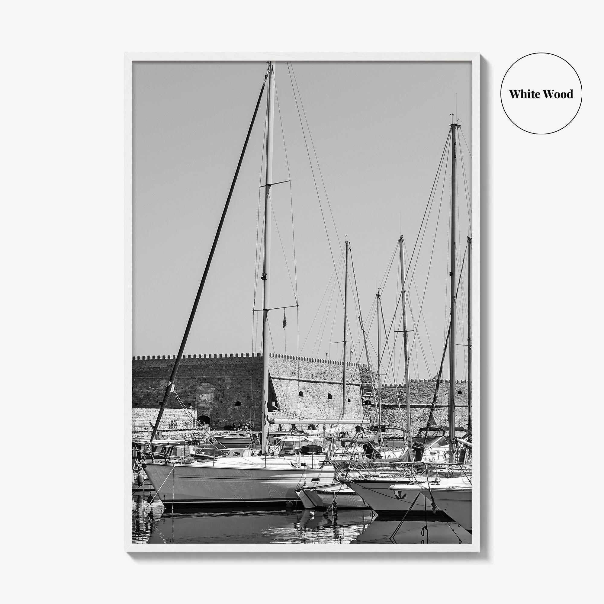Heraklion Black and White Fine Art Photo Print, Crete Harbor Venetian Fortress Poster