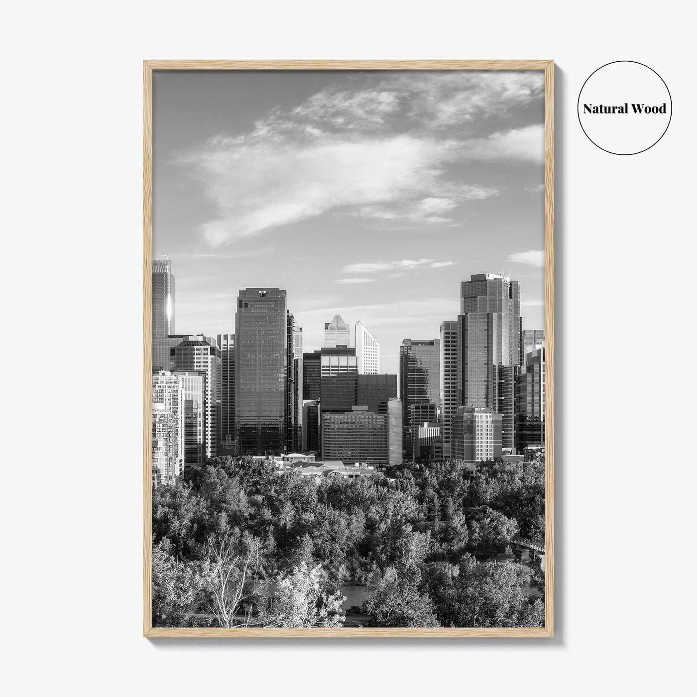 Calgary Skyline Black and White Fine Art Photo Print, City Bow River Alberta Poster