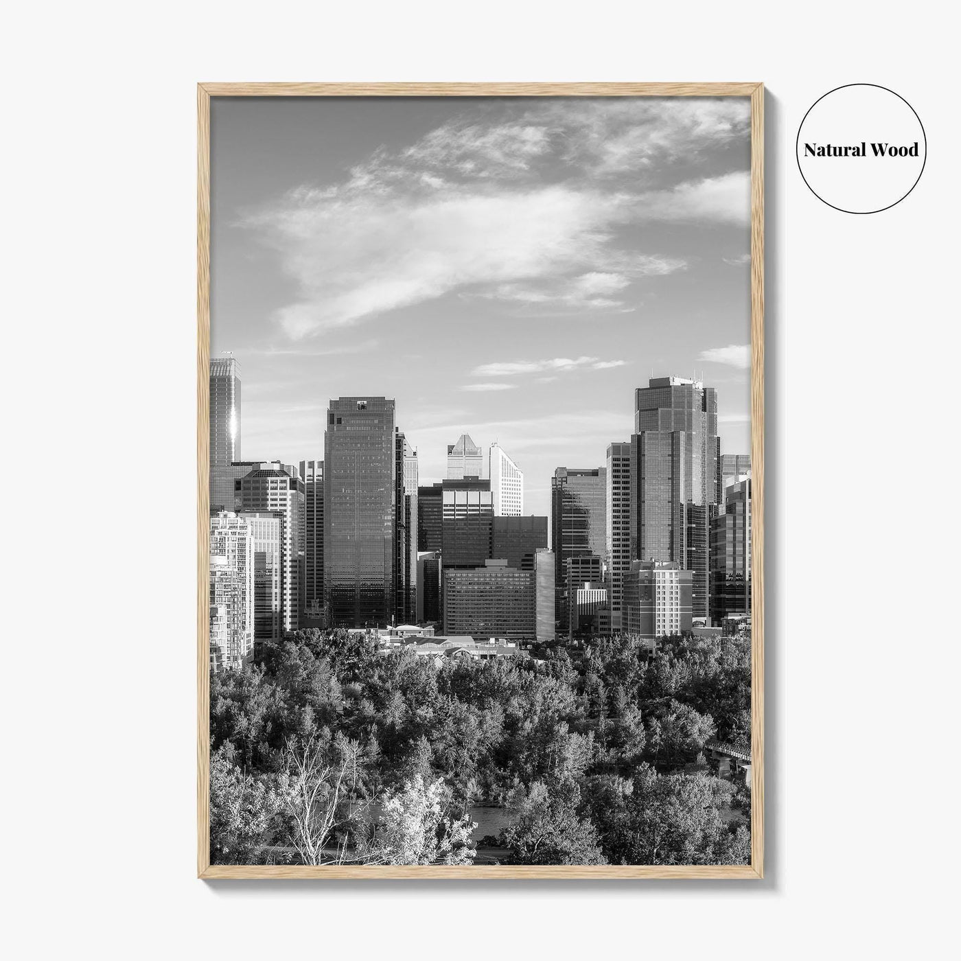 Calgary Skyline Black and White Fine Art Photo Print, City Bow River Alberta Poster