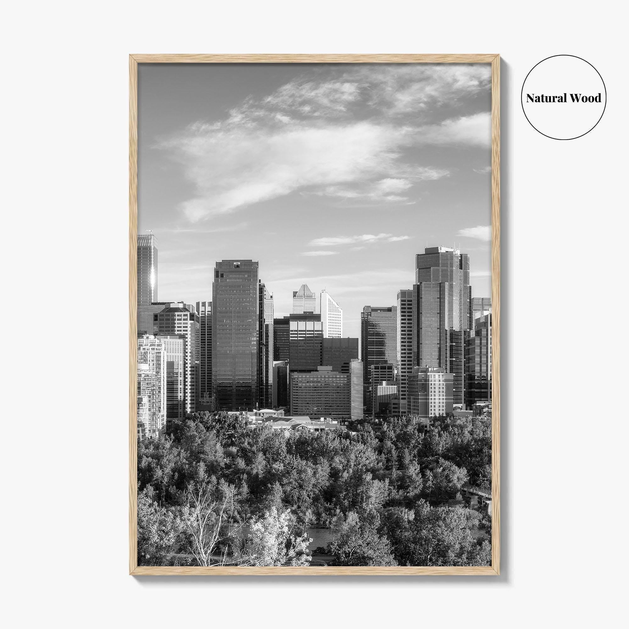 Calgary Skyline Black and White Fine Art Photo Print, City Bow River Alberta Poster
