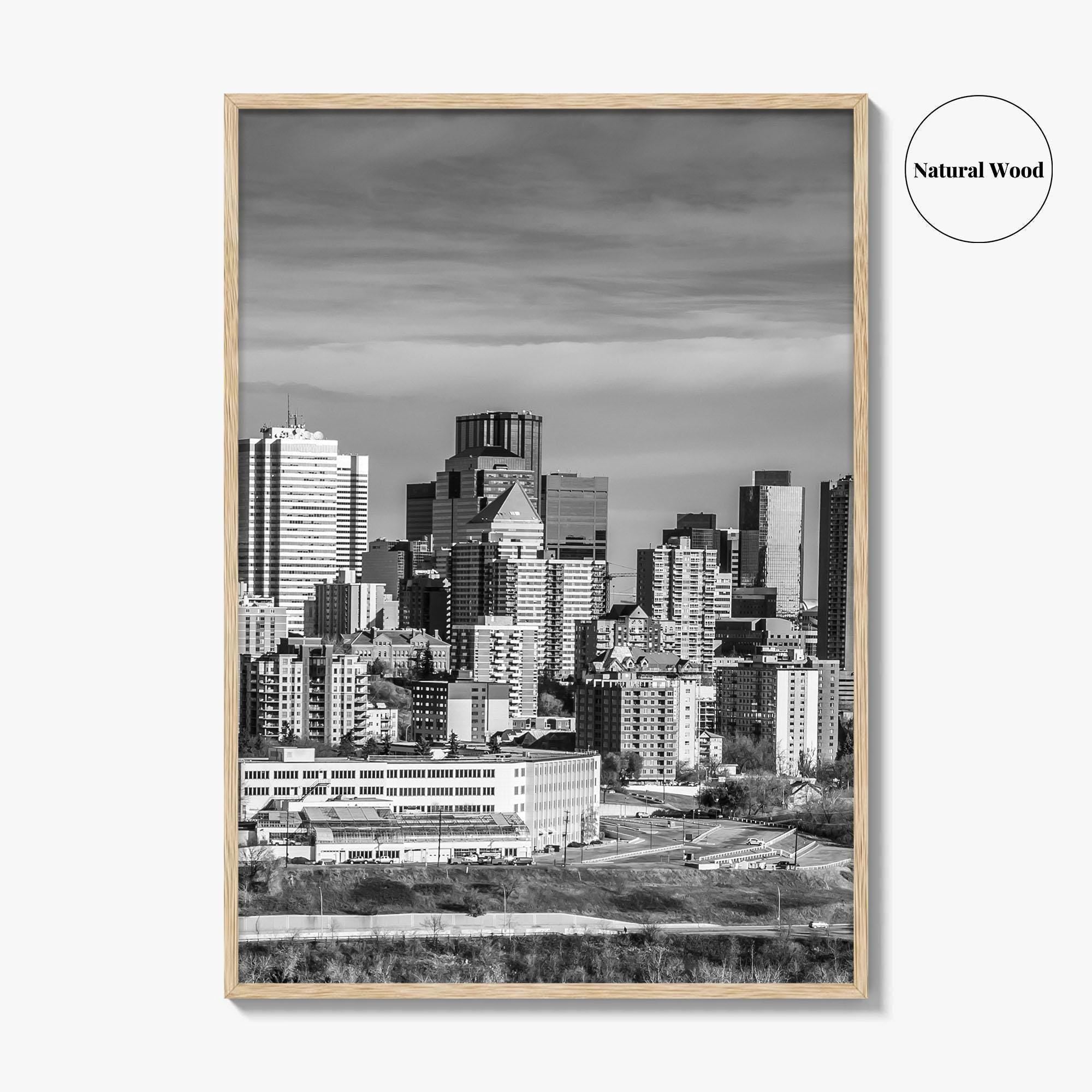 Edmonton Skyline Black and White Fine Art Photo Print, Alberta Canada Wall Decor Poster
