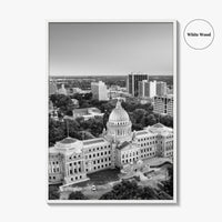 Jackson Mississippi Skyline Black and White Fine Art Photo Print, Poster, USA