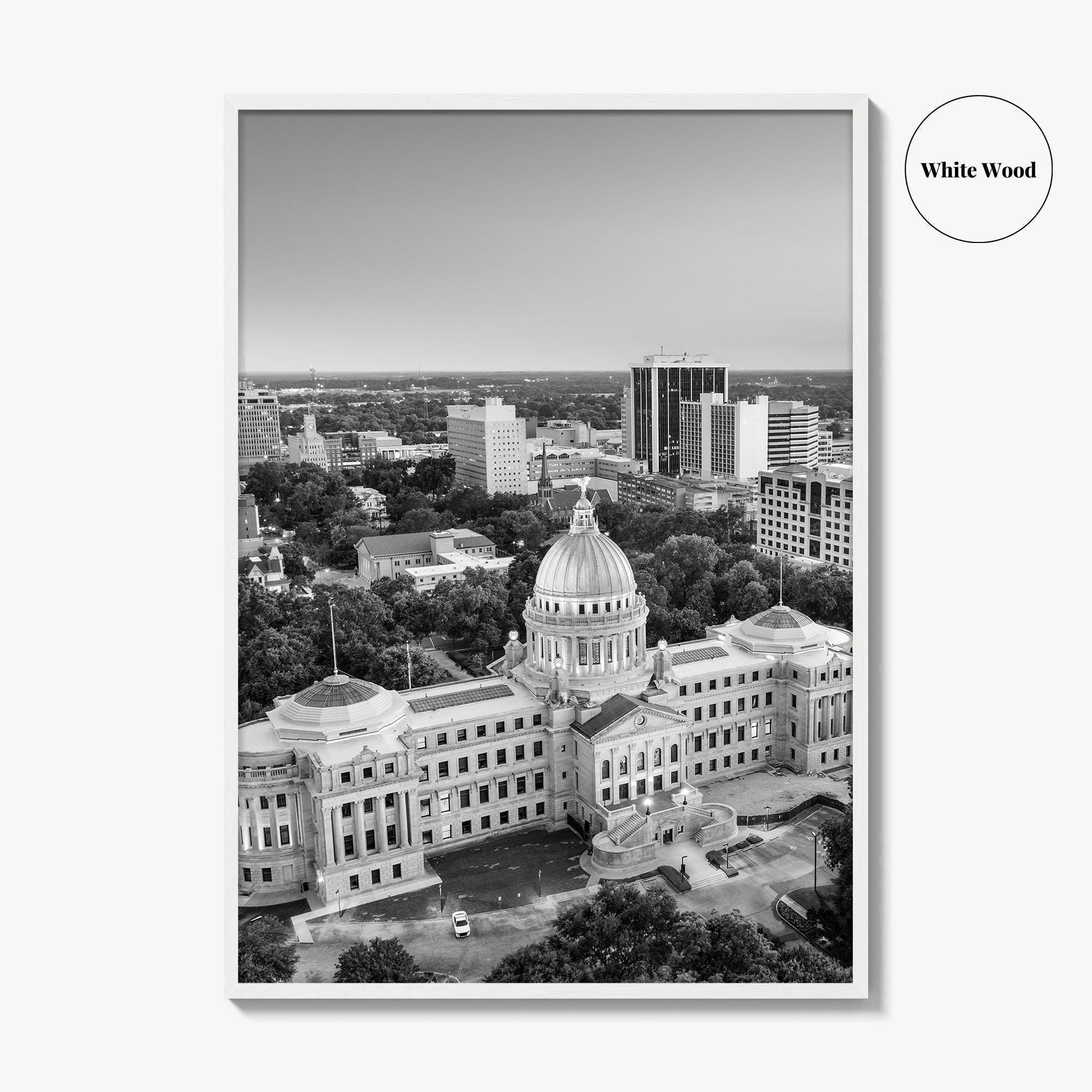 Jackson Mississippi Skyline Black and White Fine Art Photo Print, Poster, USA