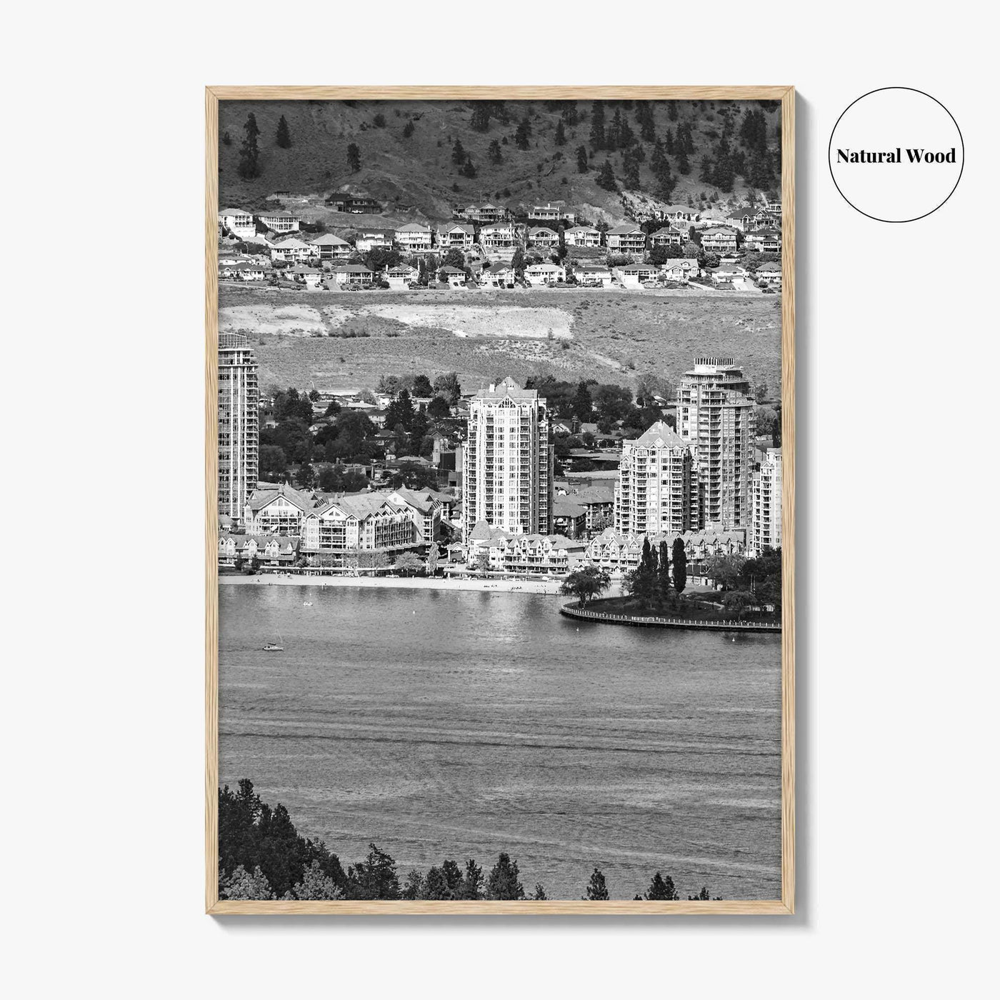 Kelowna Skyline Black and White Fine Art Photo Print, Okanagan Lake, British Columbia Poster