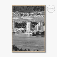 Kelowna Skyline Black and White Fine Art Photo Print, Okanagan Lake, British Columbia Poster