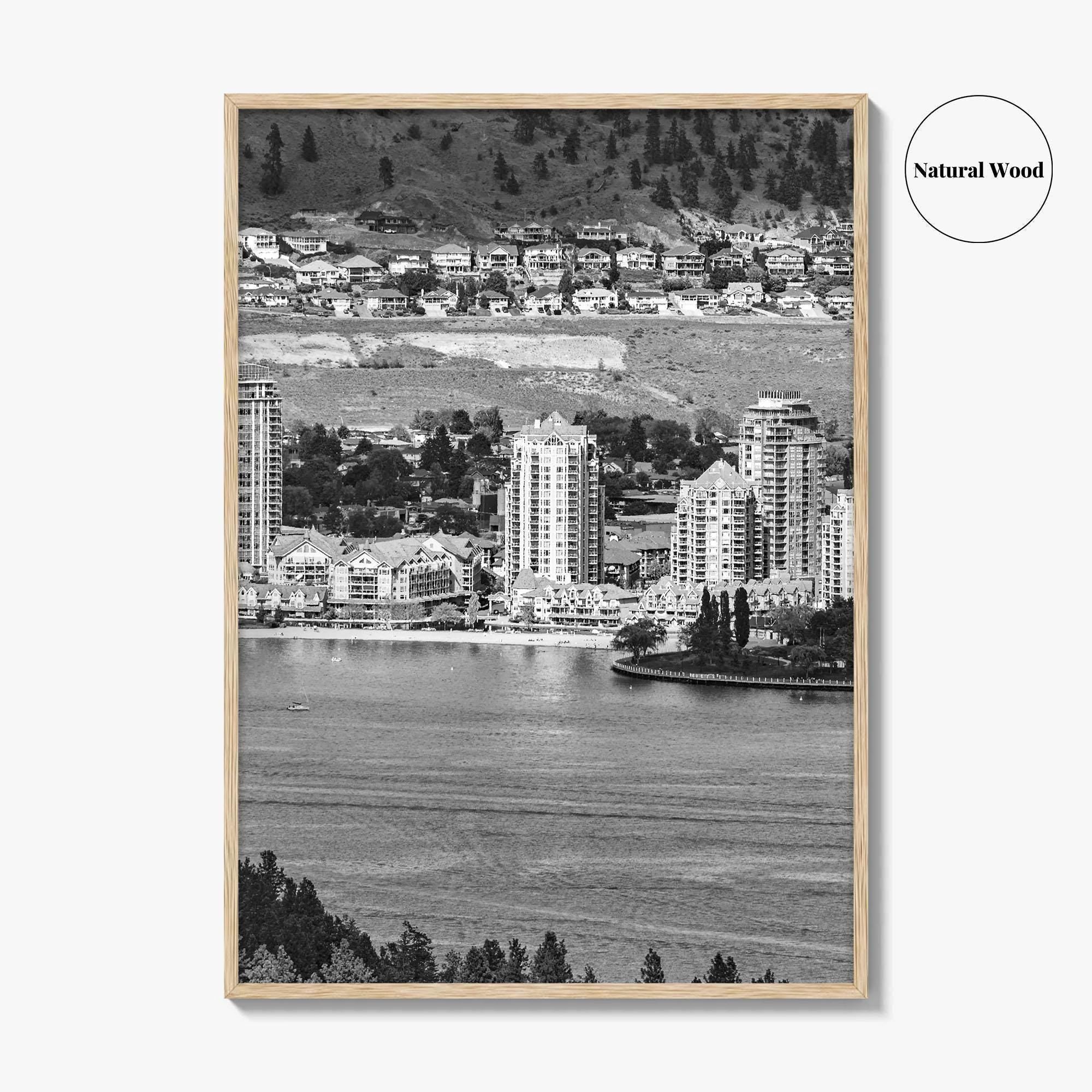 Kelowna Skyline Black and White Fine Art Photo Print, Okanagan Lake, British Columbia Poster