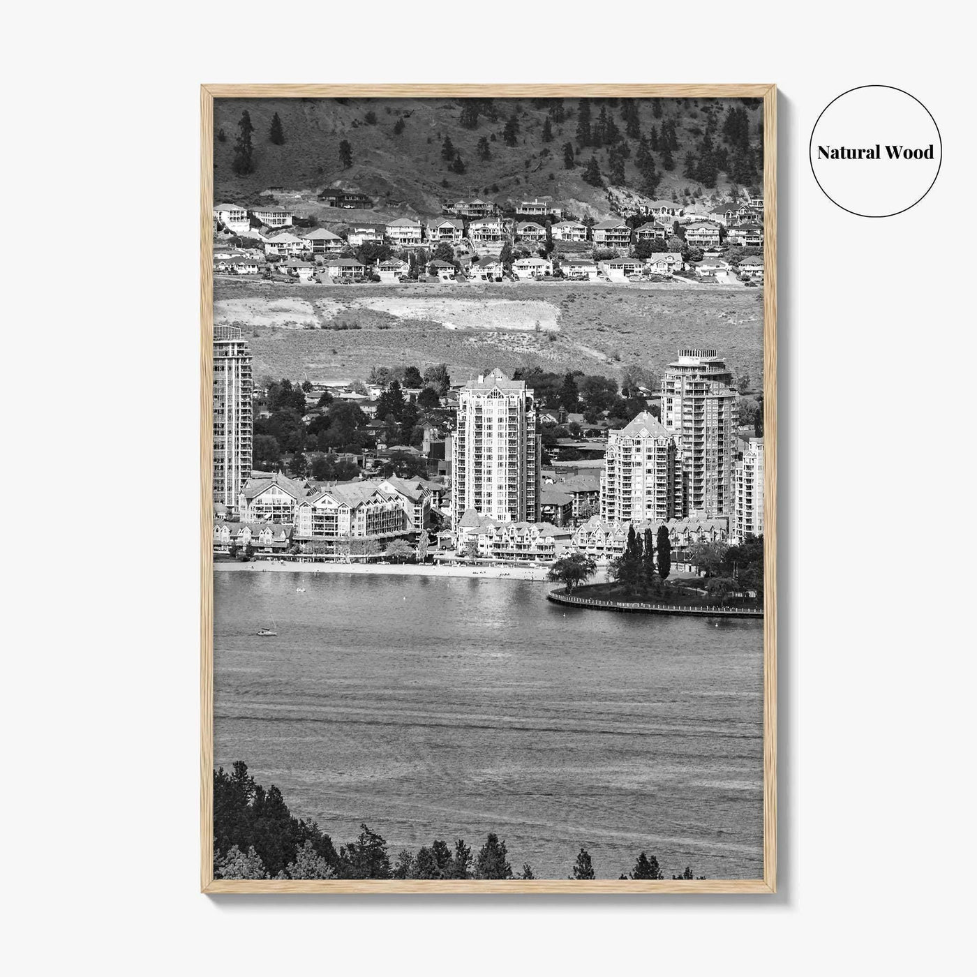 Kelowna Skyline Black and White Fine Art Photo Print, Okanagan Lake, British Columbia Poster