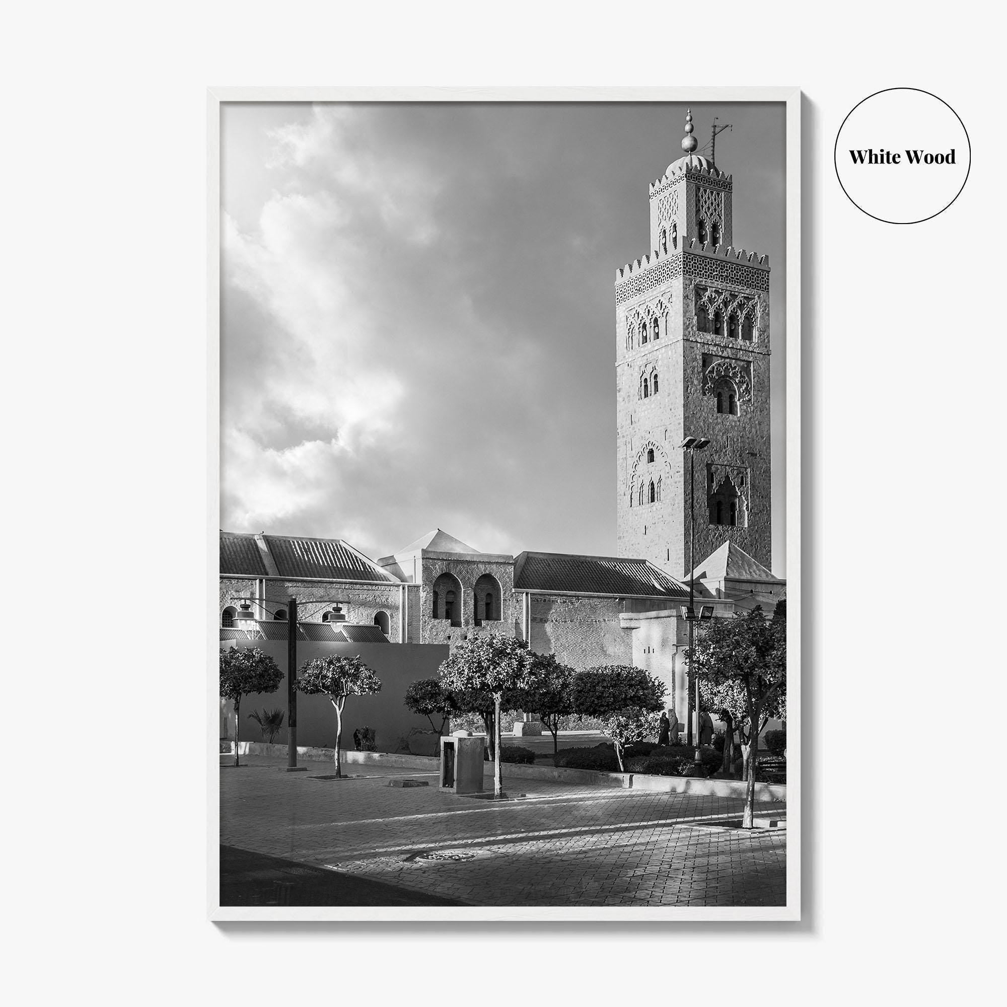 Marrakesh Black and White Fine Art Photo Print, Koutoubia Mosque Minaret, Marrakech Morocco Poster