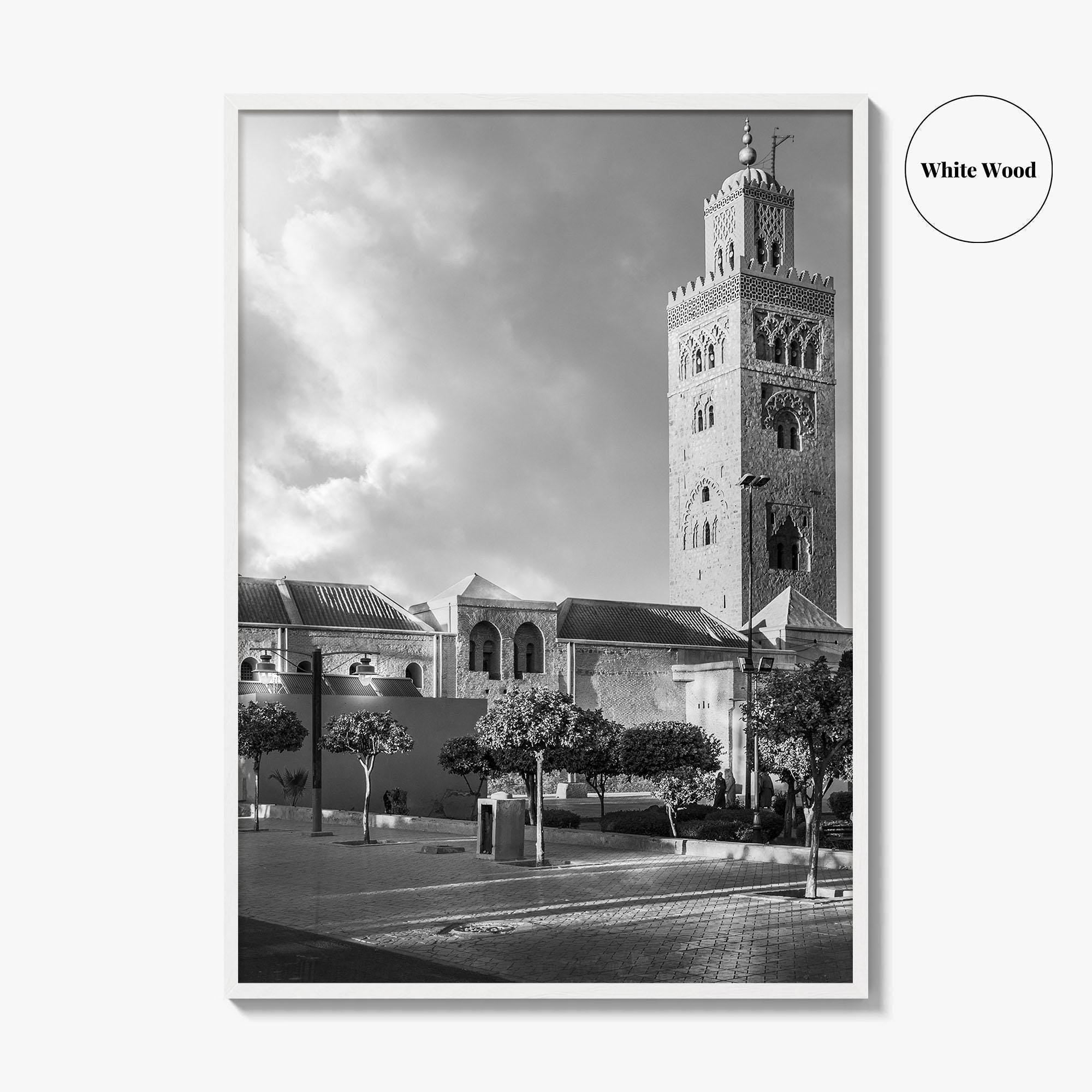 Marrakesh Black and White Fine Art Photo Print, Koutoubia Mosque Minaret, Marrakech Morocco Poster