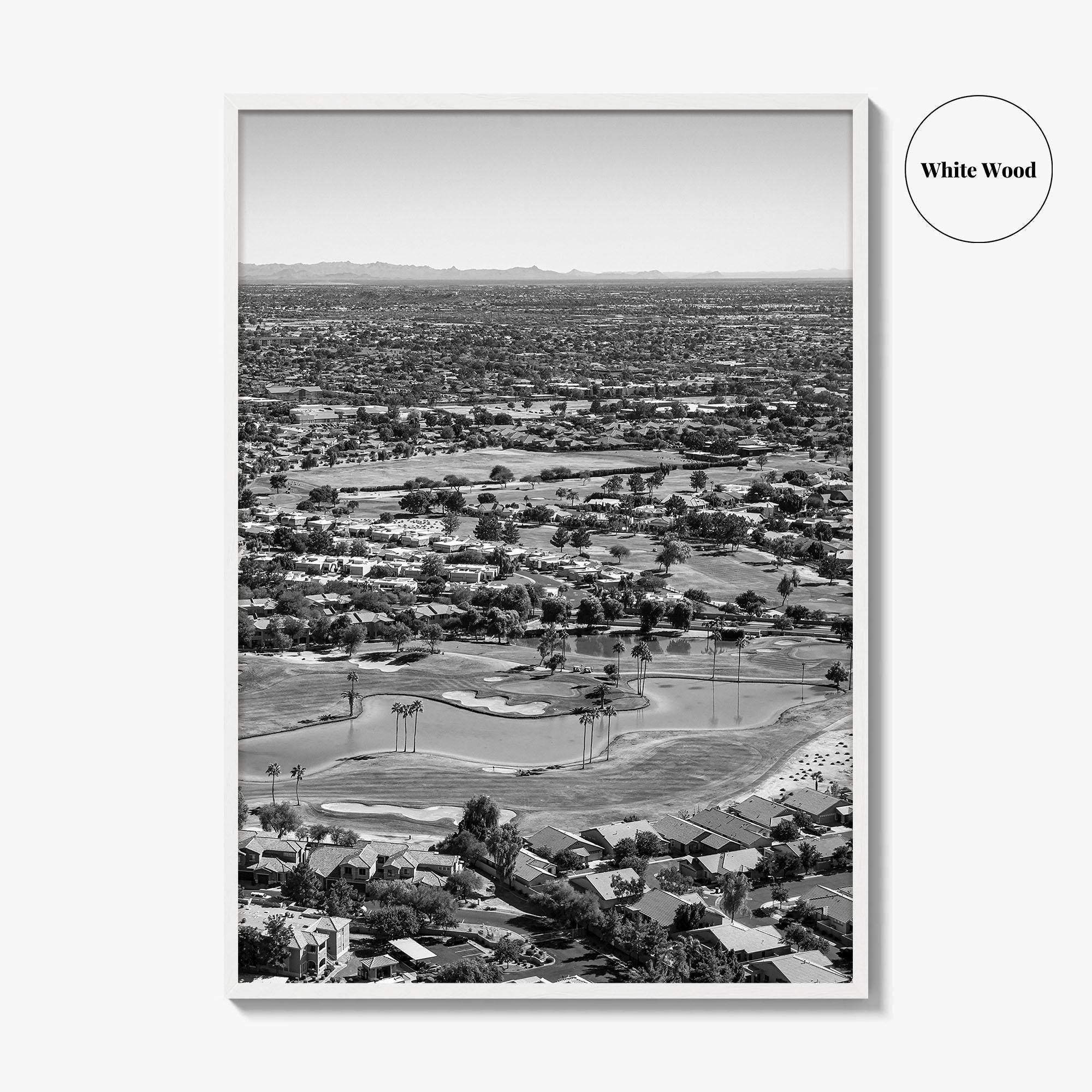 Mesa Black and White Fine Art Photo Print, Arizona USA, Aerial Golf Course, Phoenix
