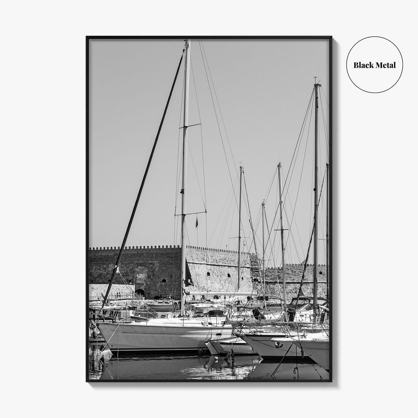 Heraklion Black and White Fine Art Photo Print, Crete Harbor Venetian Fortress Poster