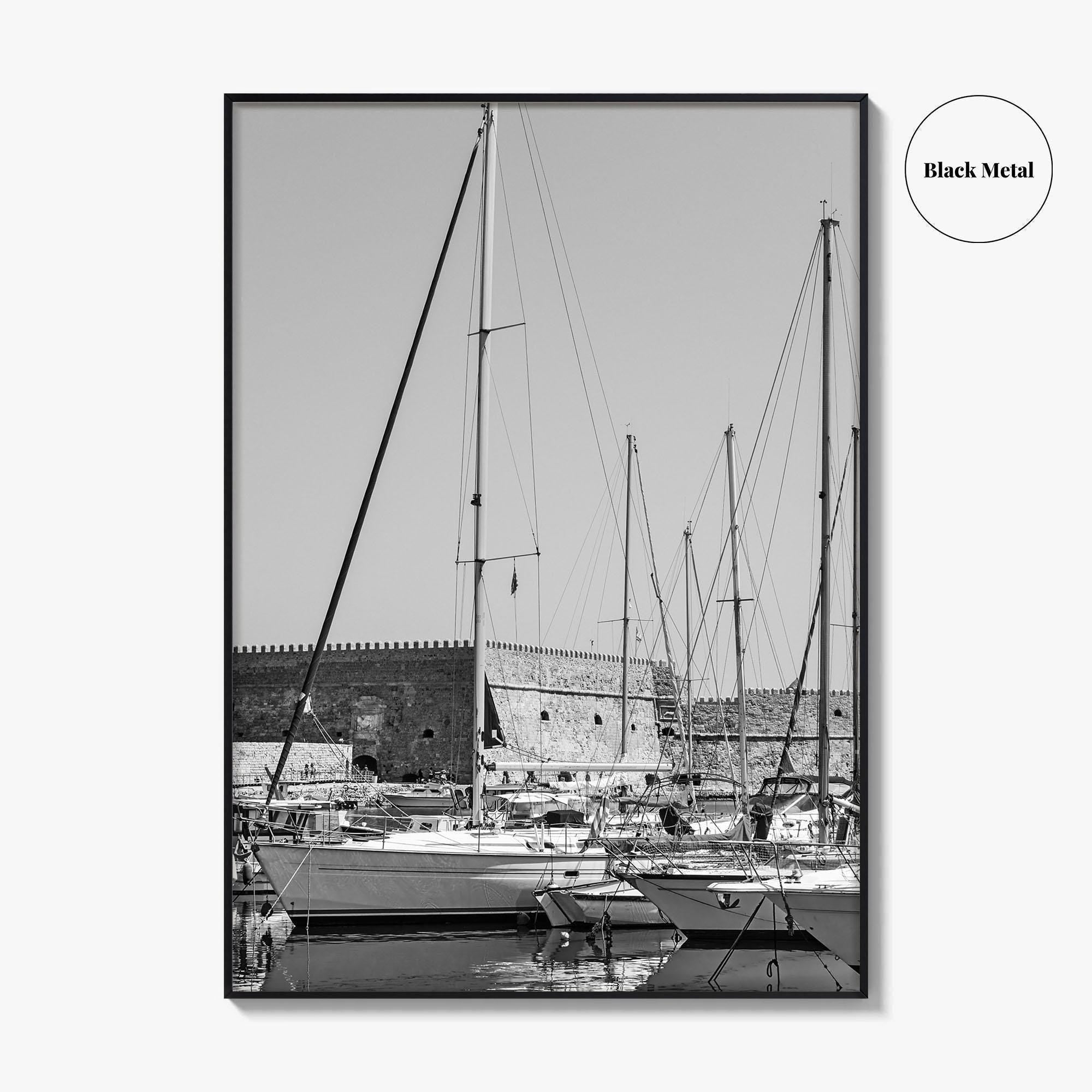 Heraklion Black and White Fine Art Photo Print, Crete Harbor Venetian Fortress Poster